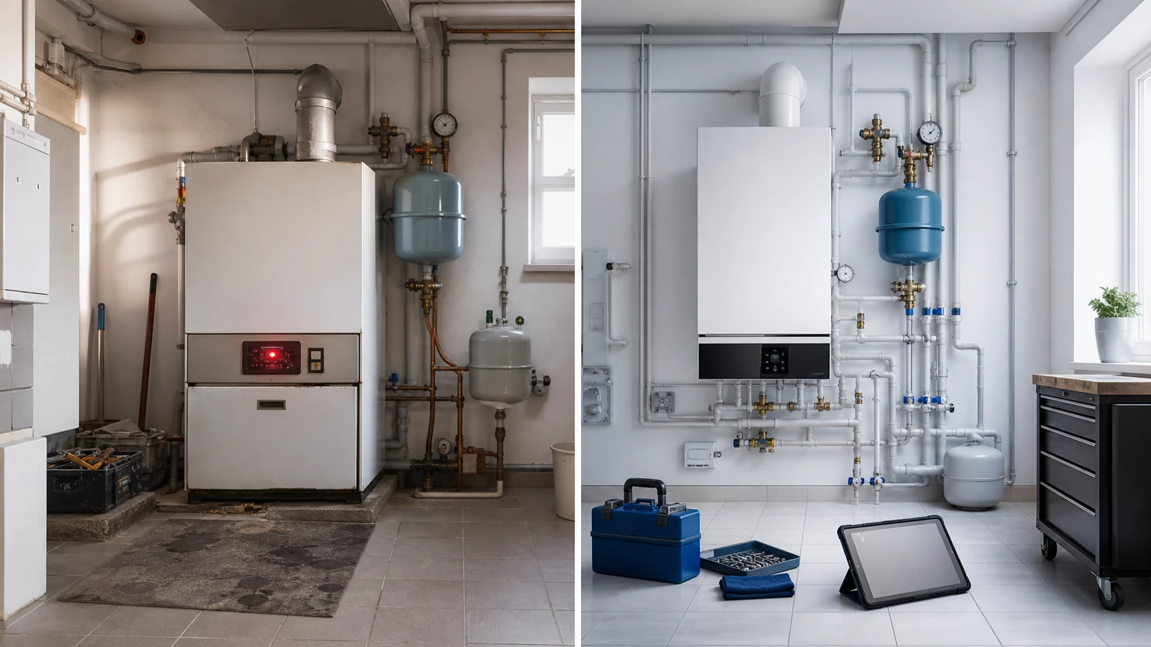 Techniker prüft eine Heizungsanlage
