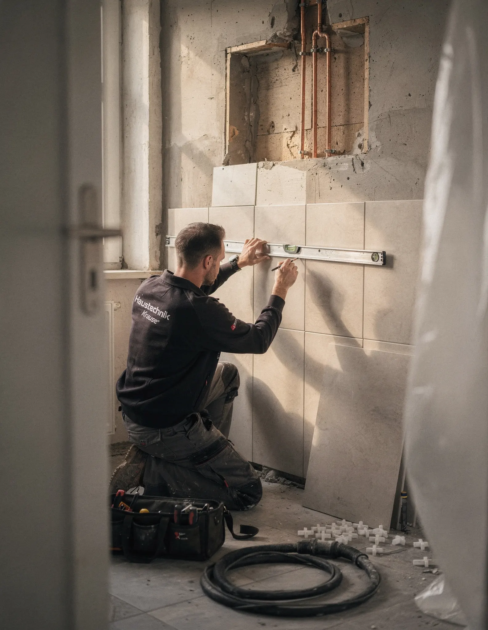 Monteur im Einsatz mit Werkzeug